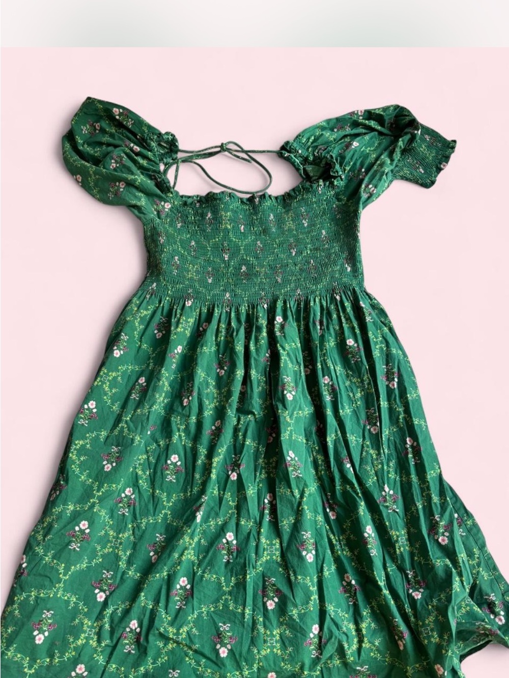 Hill House Green Floral Smocked Dress